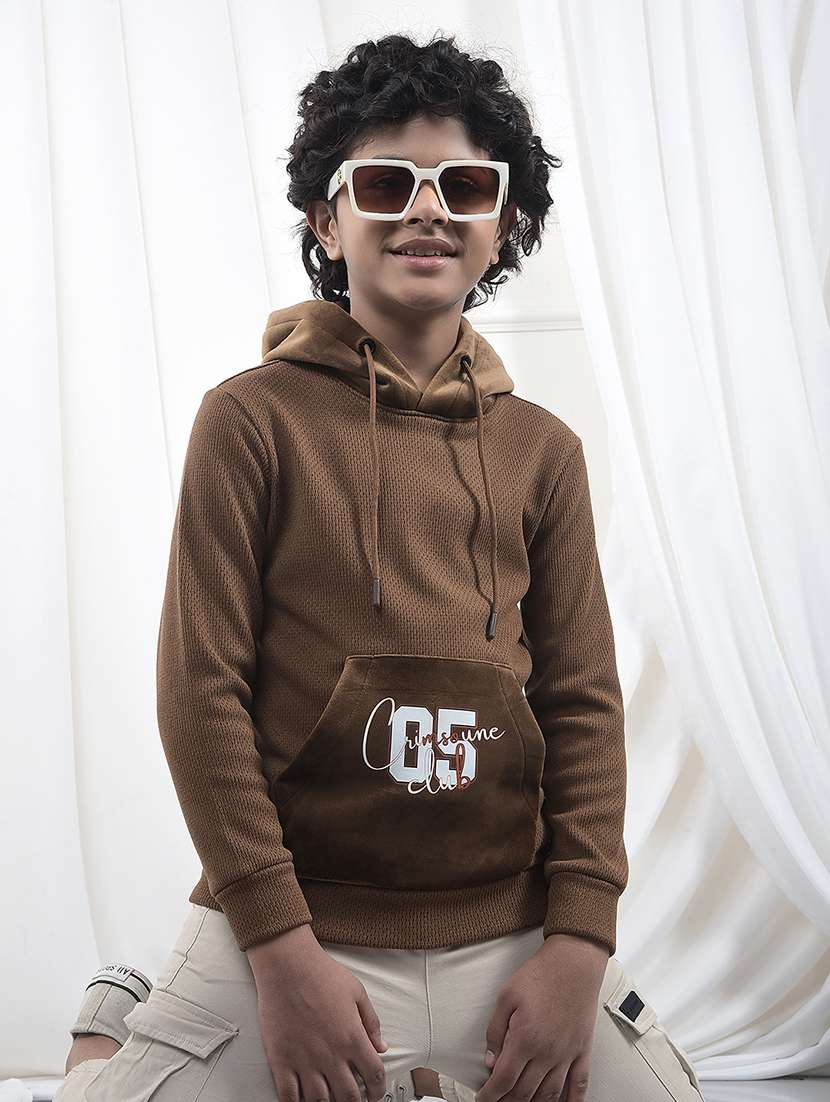 boys solid long sleeve hooded sweatshirt