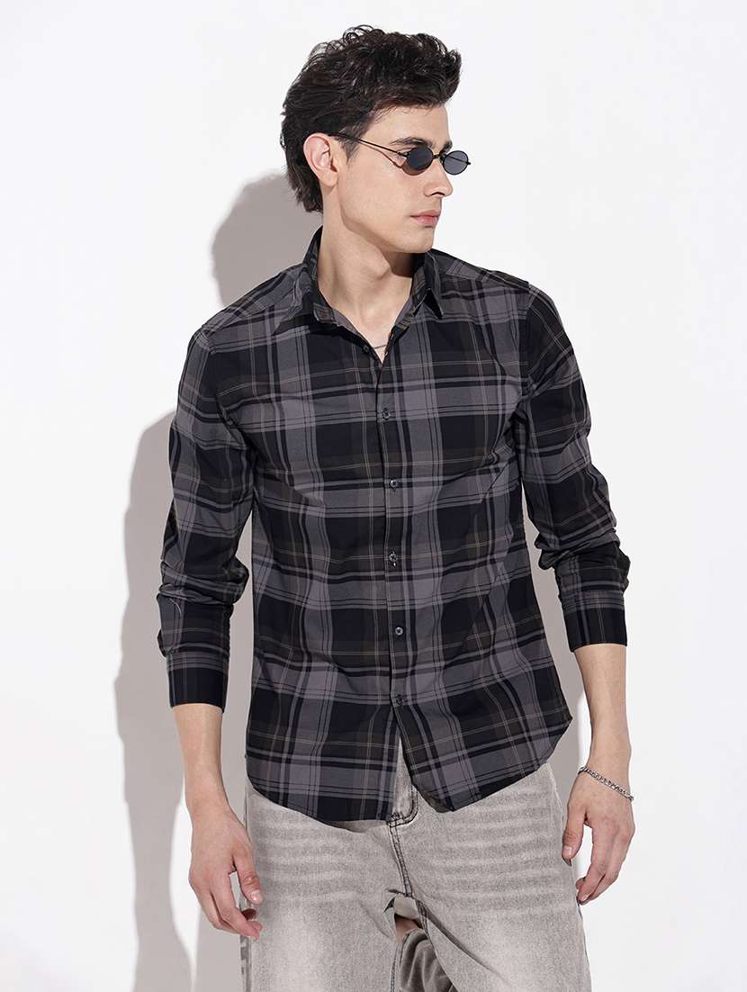 men checkered long sleeve regular fit casual shirt