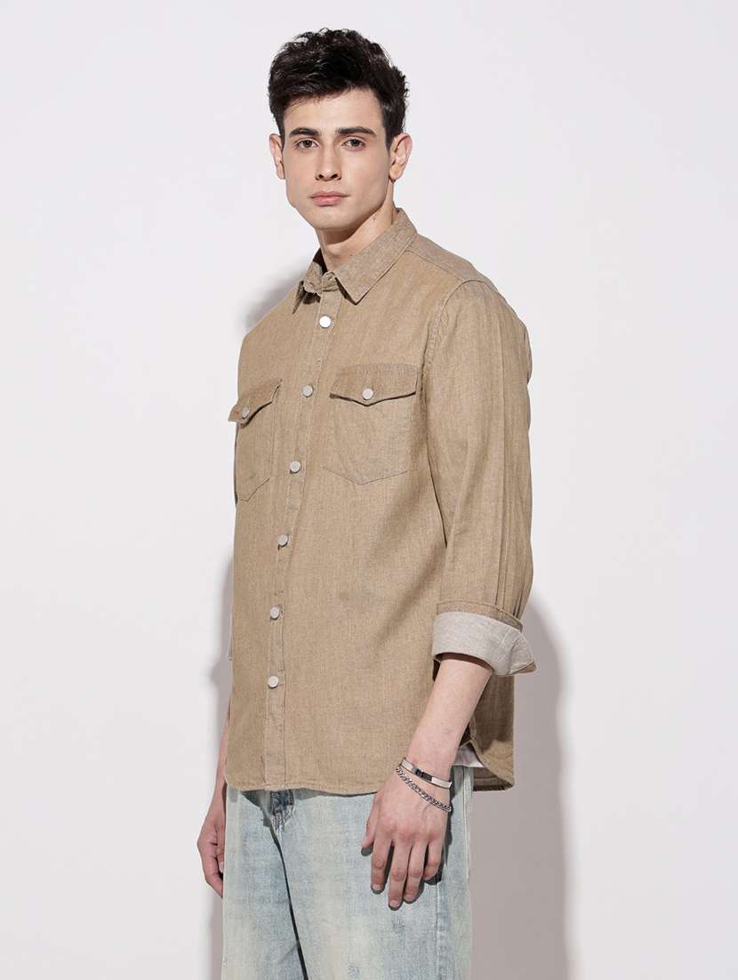 men solid long sleeve regular fit casual shirt - 22102286 -  Standard Image - 3