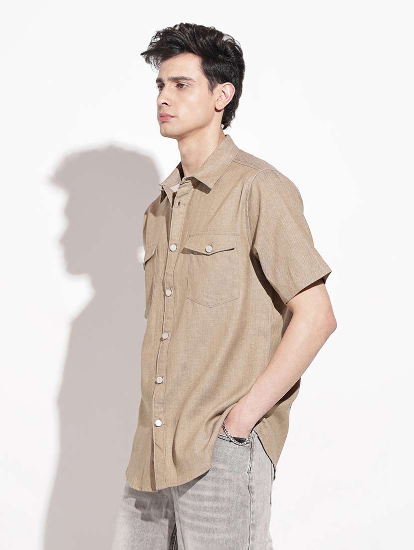 men solid short sleeve regular fit casual shirt - 22102287 - Standard Image - 3