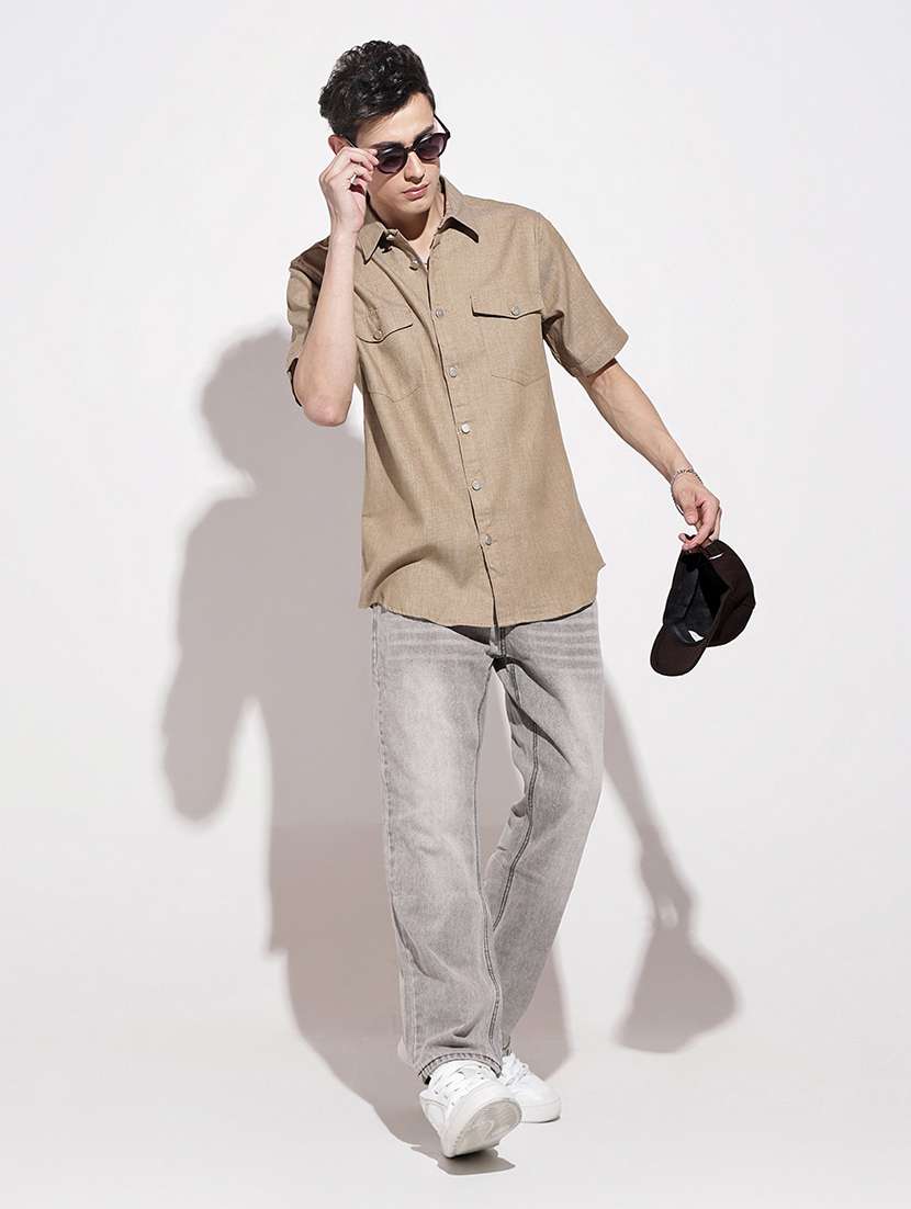 men solid short sleeve regular fit casual shirt - 22102287 - Standard Image - 5