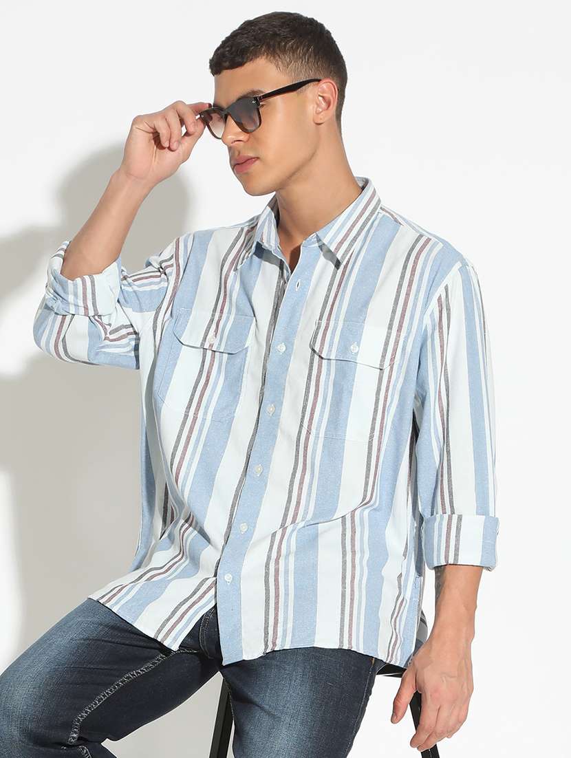 men striped long sleeve regular fit casual shirt