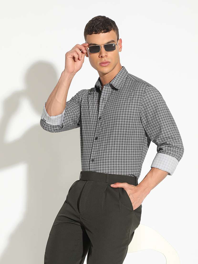 men checkered long sleeve regular fit casual shirt