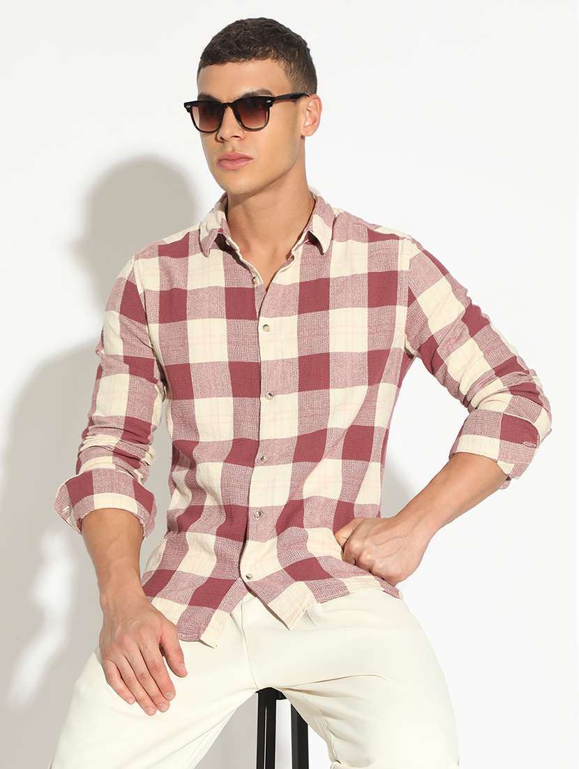 men checkered long sleeve regular fit casual shirt