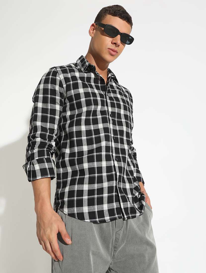 men checkered long sleeve regular fit casual shirt