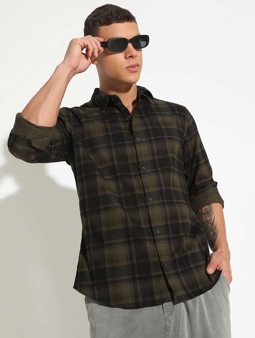 men checkered long sleeve regular fit casual shirt