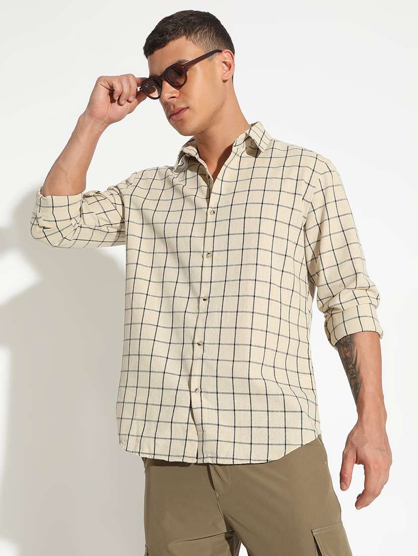 men checkered long sleeve regular fit casual shirt