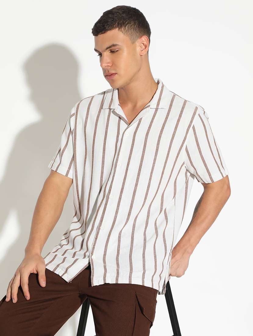 men striped short sleeve loose fit casual shirt
