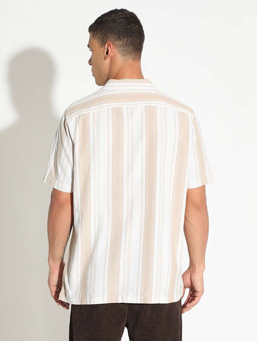 men striped short sleeve loose fit casual shirt - 22102297 -  Standard Image - 3