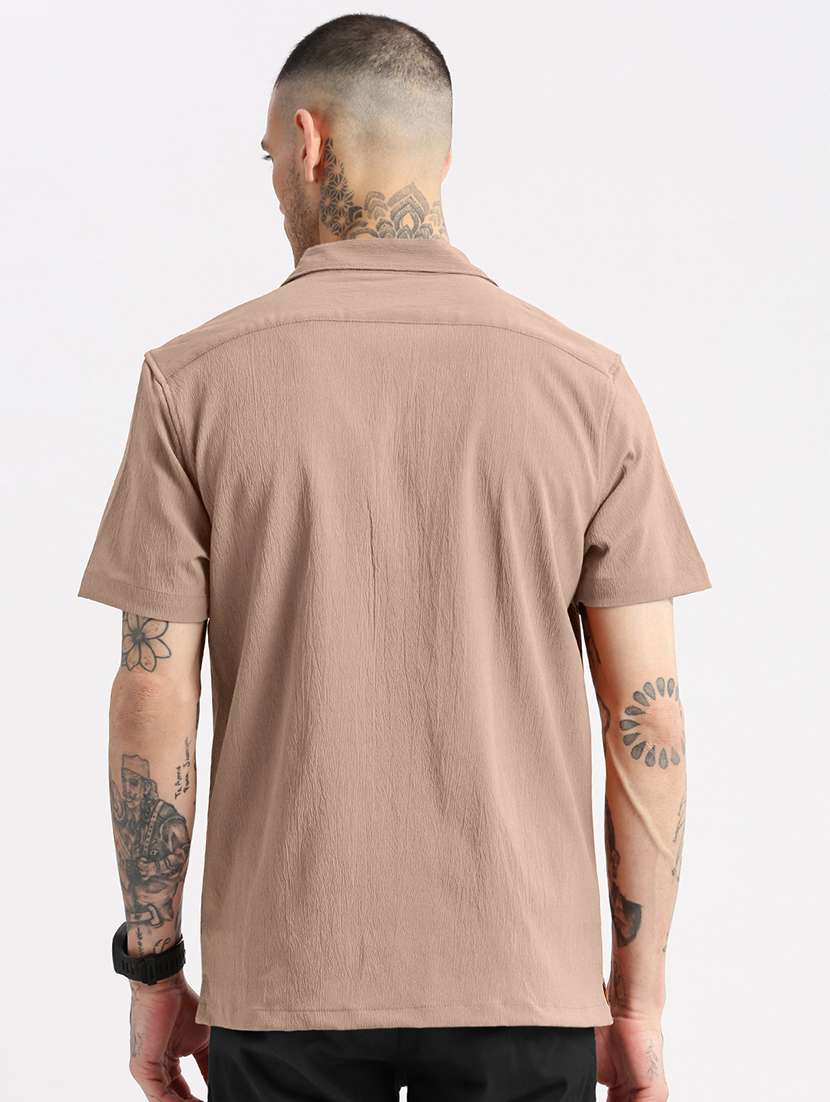 men solid short sleeve loose fit casual shirt - 22102301 -  Standard Image - 3
