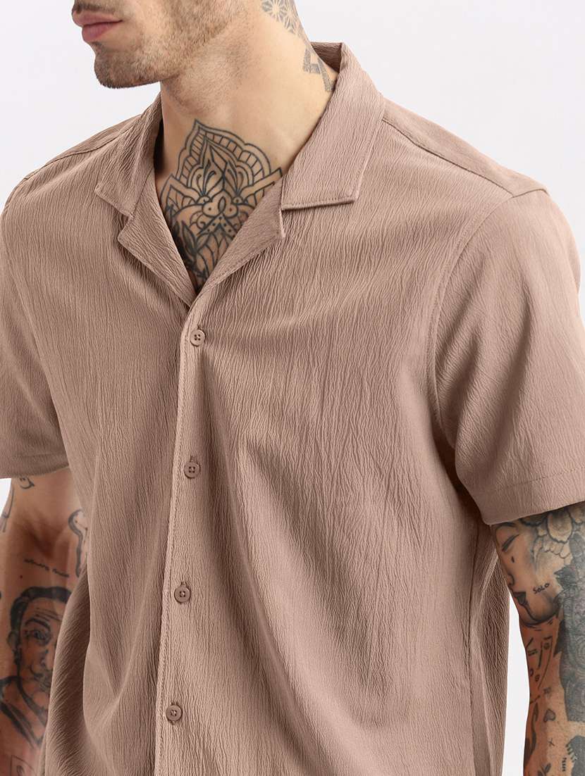men solid short sleeve loose fit casual shirt - 22102301 -  Standard Image - 5