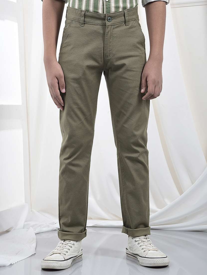 boys solid mid rise chinos