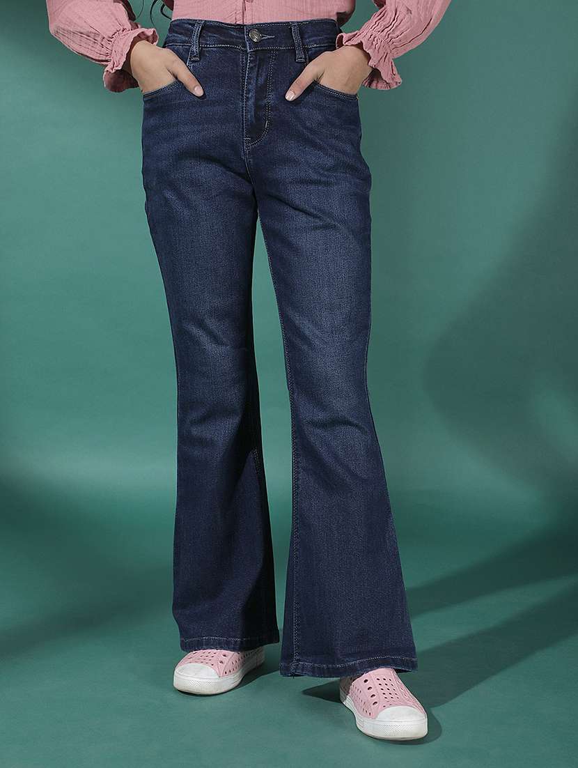 girls solid mid rise bootcut jean