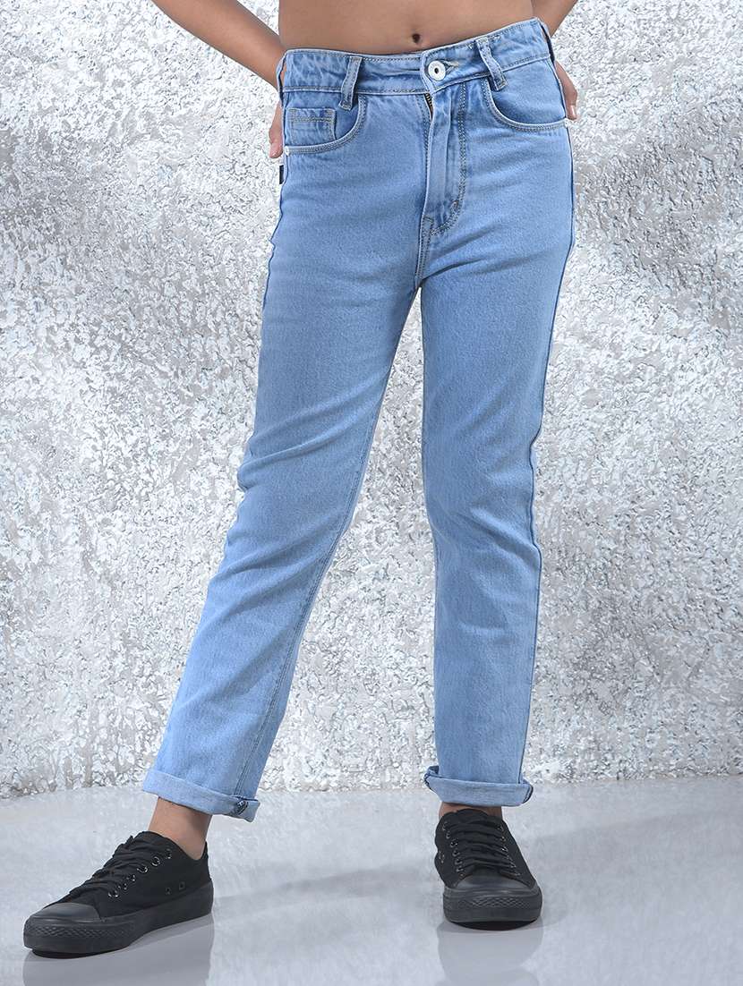 girls solid mid rise straight fit jean
