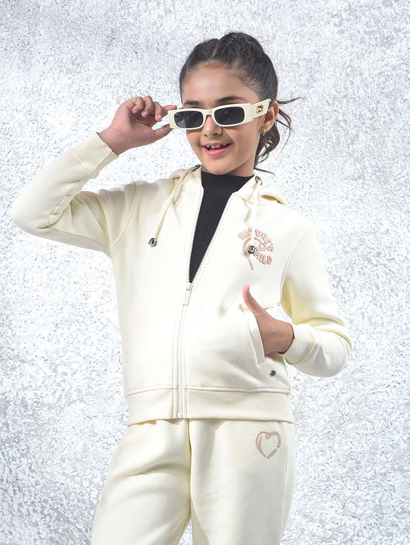 girls solid long sleeve hooded sweatshirt