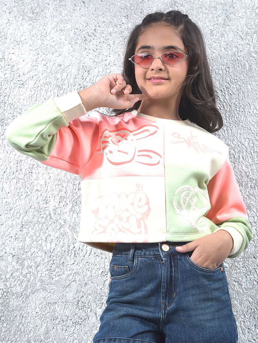 girls color blocked long sleeve sweatshirt