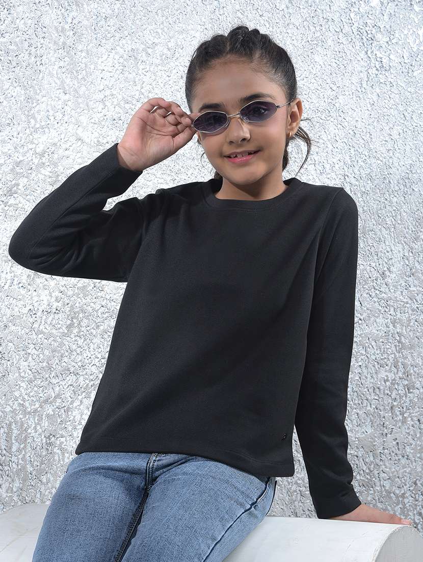 girls solid long sleeve sweatshirt