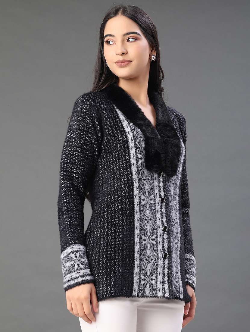 women self design long sleeve cardigan - 22102751 -  Standard Image - 3