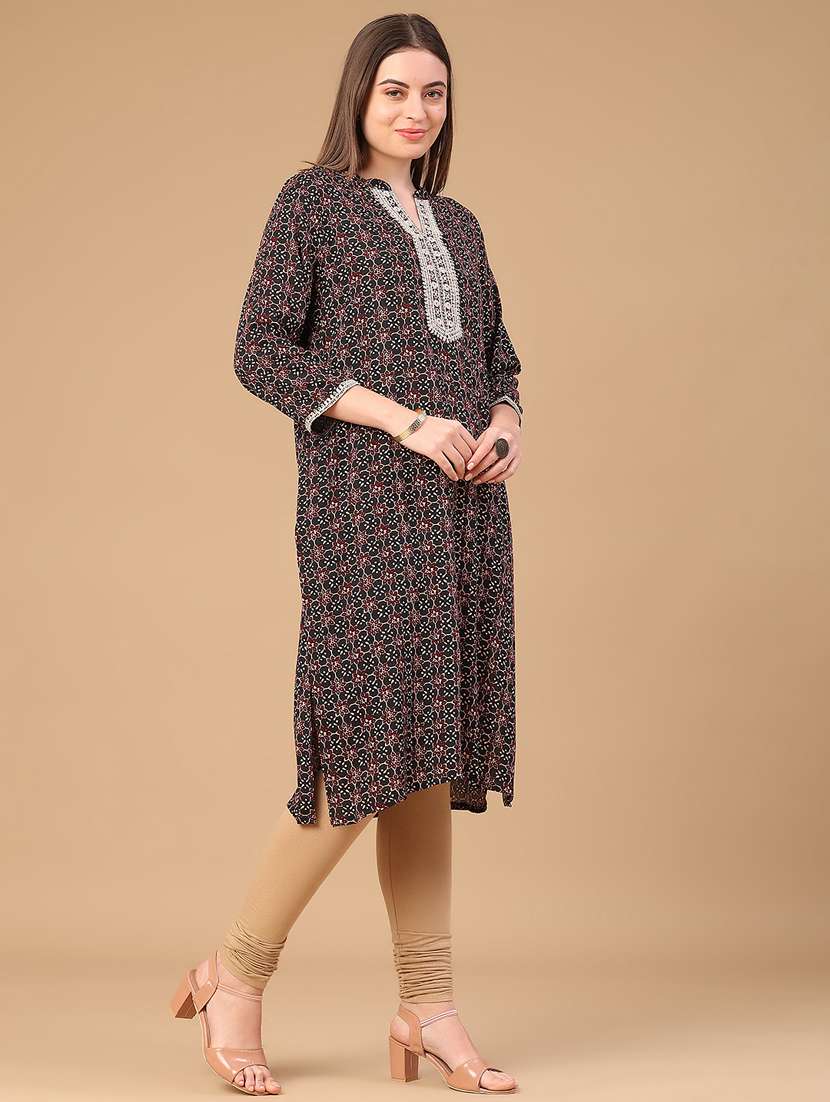 women printed three quarter sleeve a-line kurta - 22102871 -  Standard Image - 3