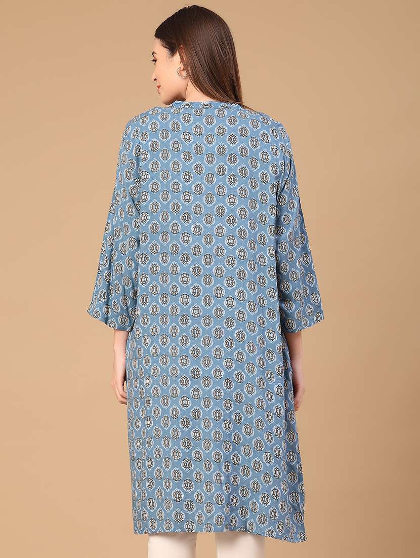 women printed three quarter sleeve a-line kurta - 22102873 -  Standard Image - 3