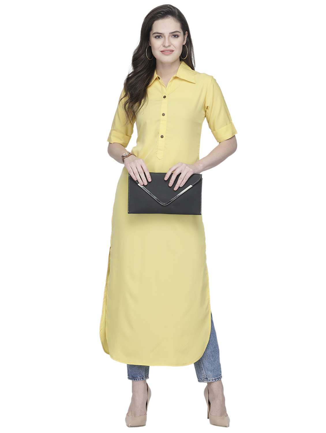 women solid short sleeve straight kurta