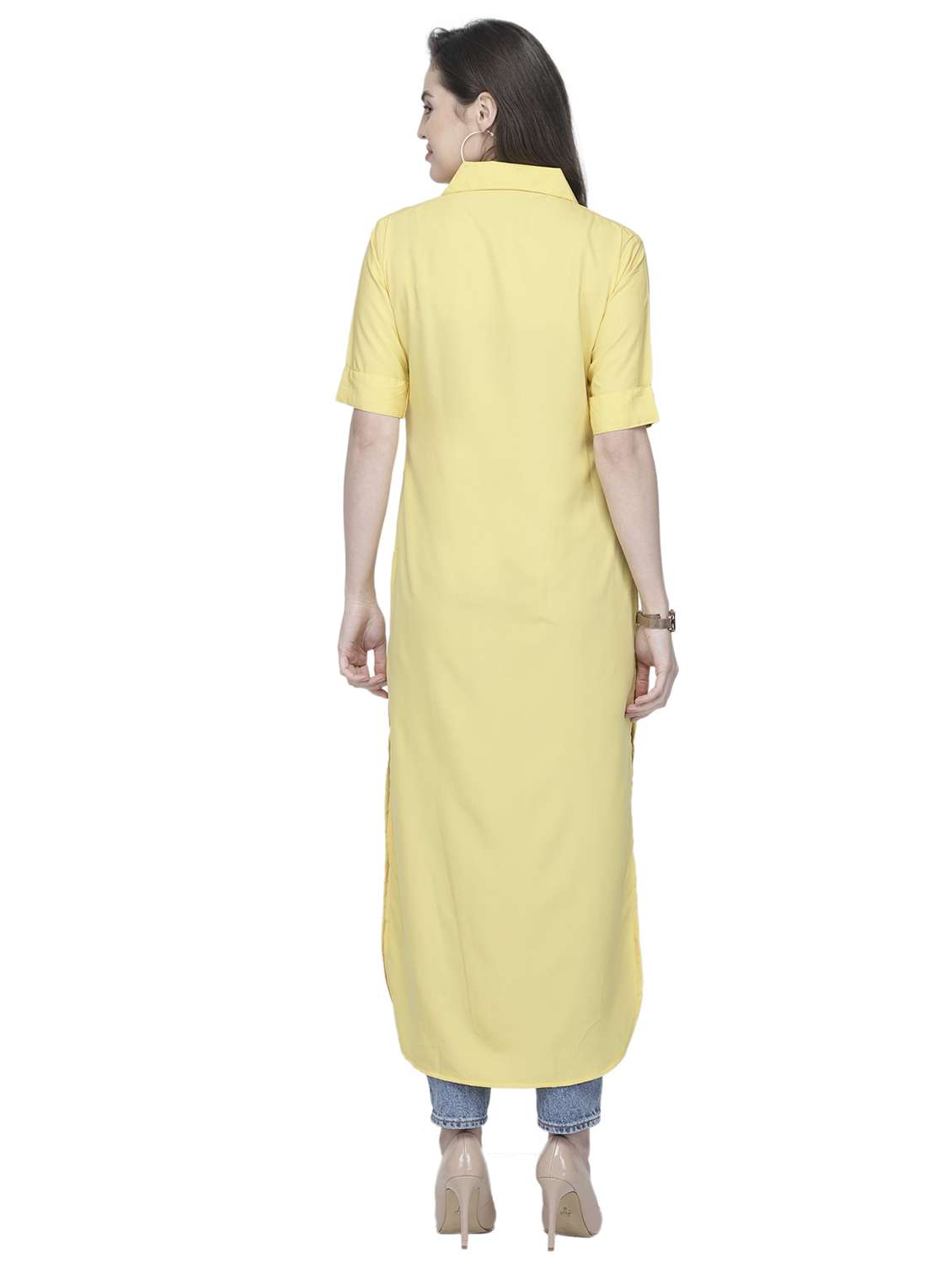 women solid short sleeve straight kurta - 22102969 -  Standard Image - 3