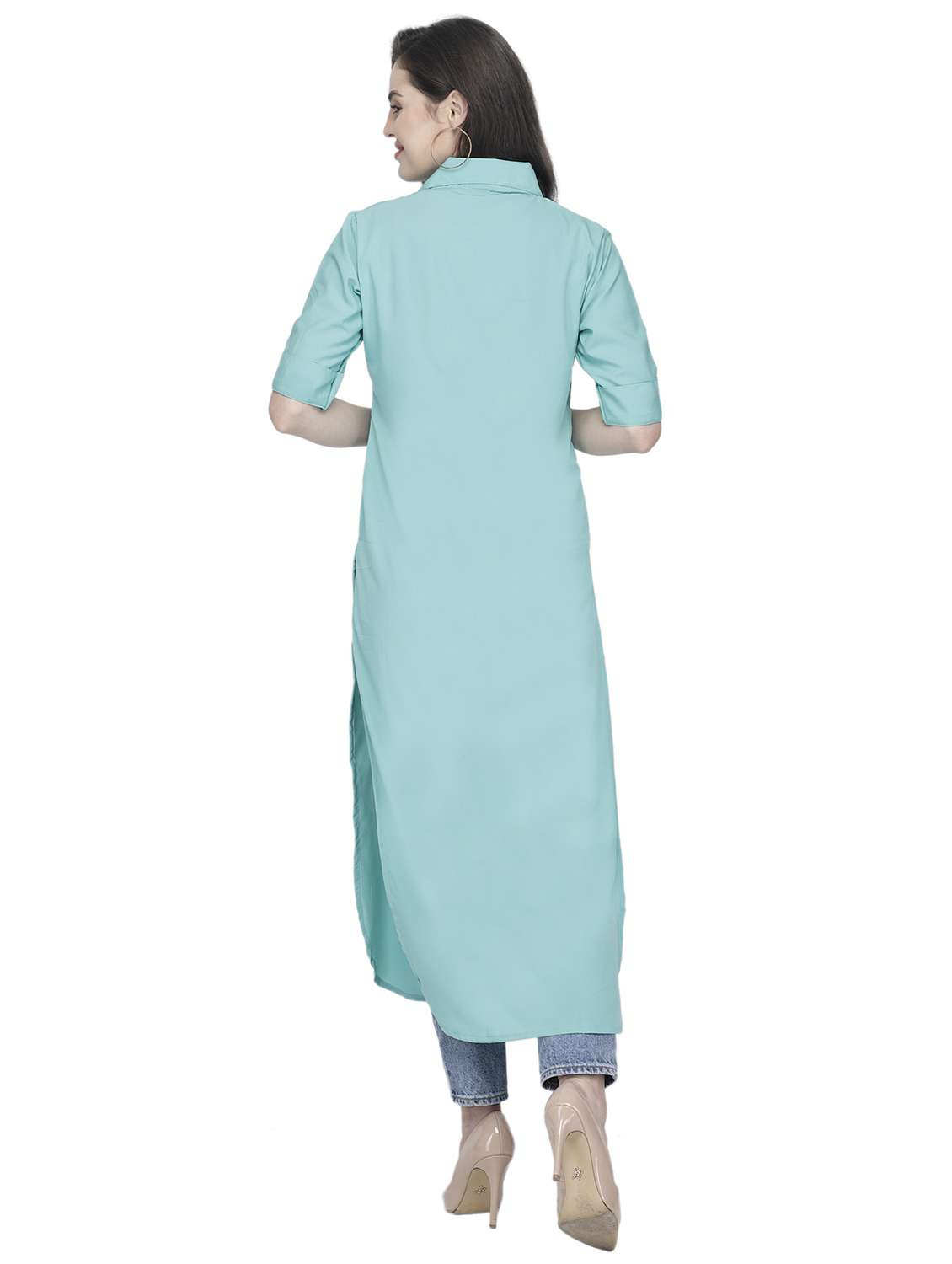 women solid short sleeve straight kurta - 22102970 -  Standard Image - 3