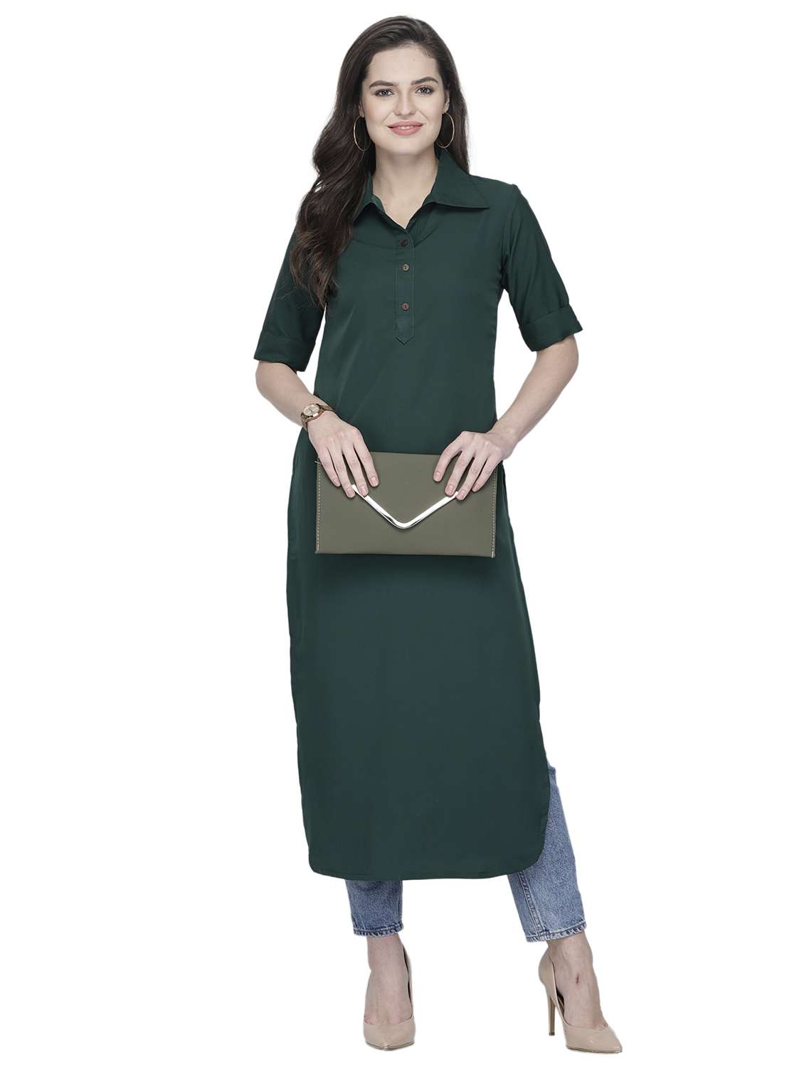 women solid short sleeve straight kurta