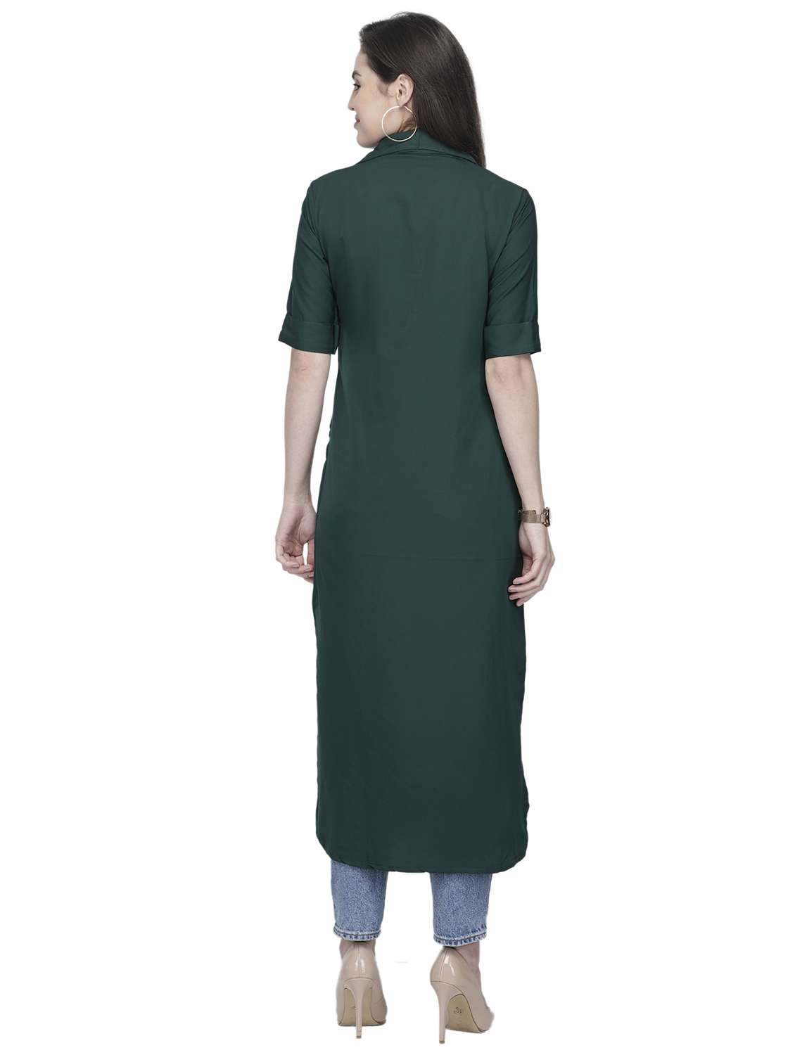 women solid short sleeve straight kurta - 22102971 -  Standard Image - 3