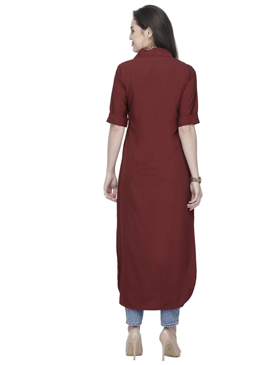 women solid short sleeve straight kurta - 22102972 -  Standard Image - 3