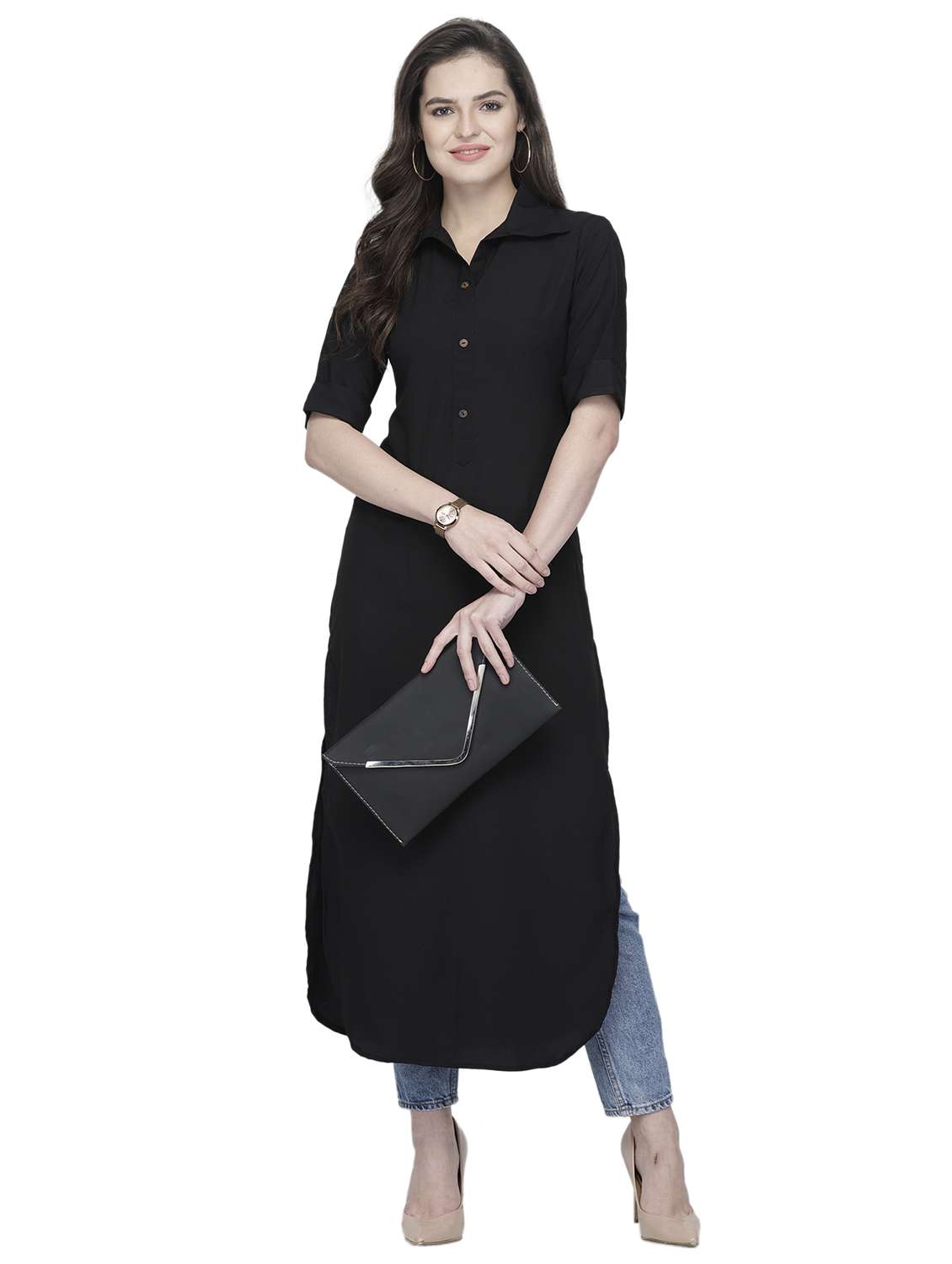 women solid short sleeve straight kurta