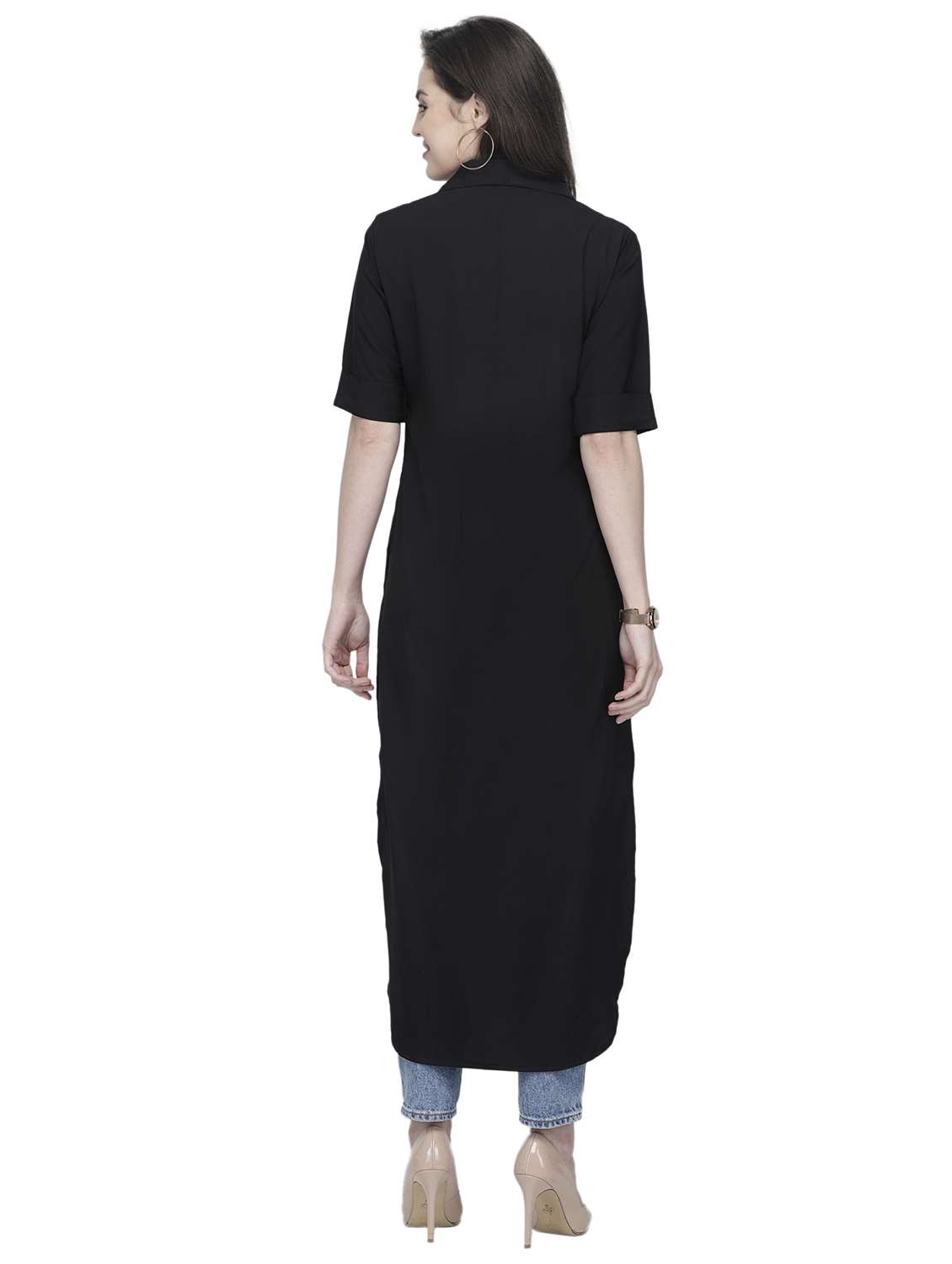 women solid short sleeve straight kurta - 22102973 -  Standard Image - 3