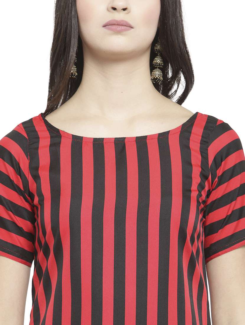women striped short sleeve high-low kurta - 22102976 -  Standard Image - 5