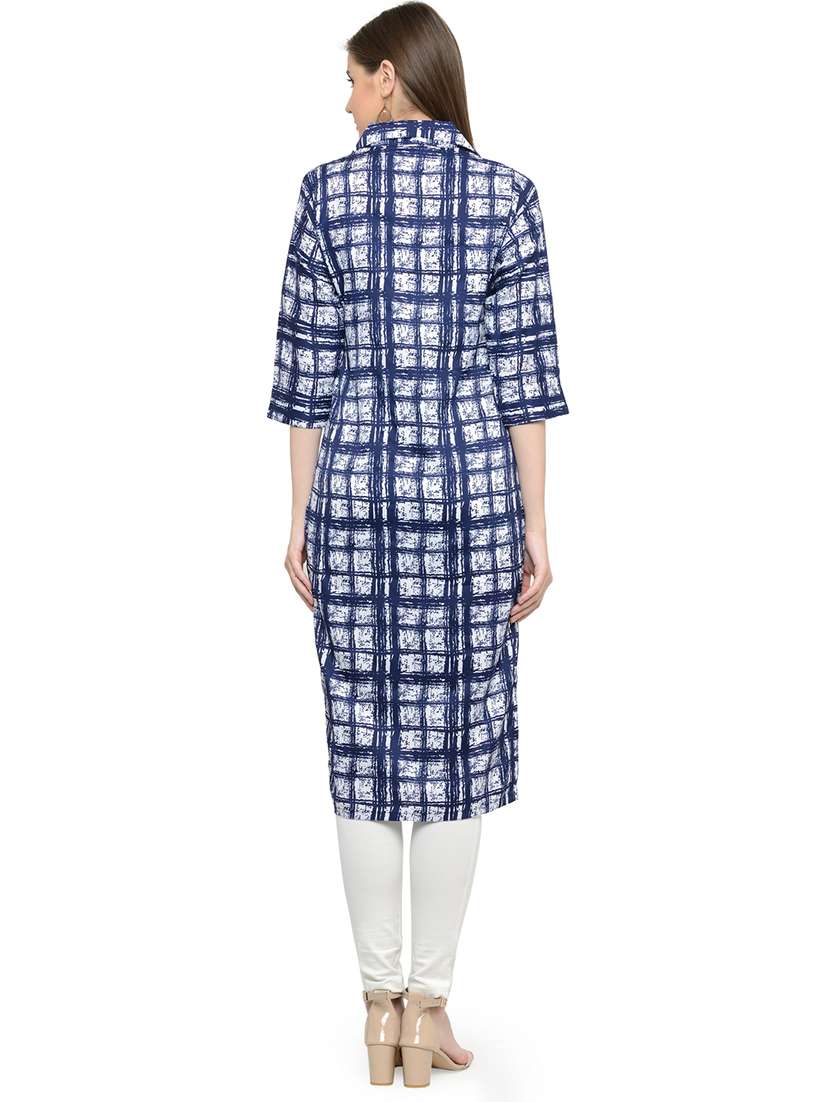 women checkered three quarter sleeve straight kurta - 22102979 -  Standard Image - 3