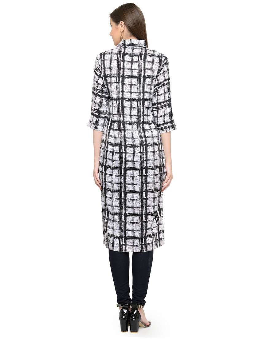 women checkered three quarter sleeve straight kurta - 22102981 -  Standard Image - 3