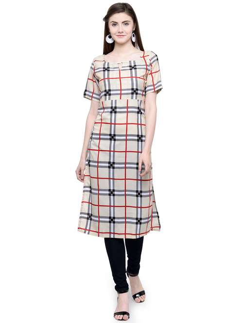 women checkered short sleeve straight kurta - 22102982 -  Standard Image - 0
