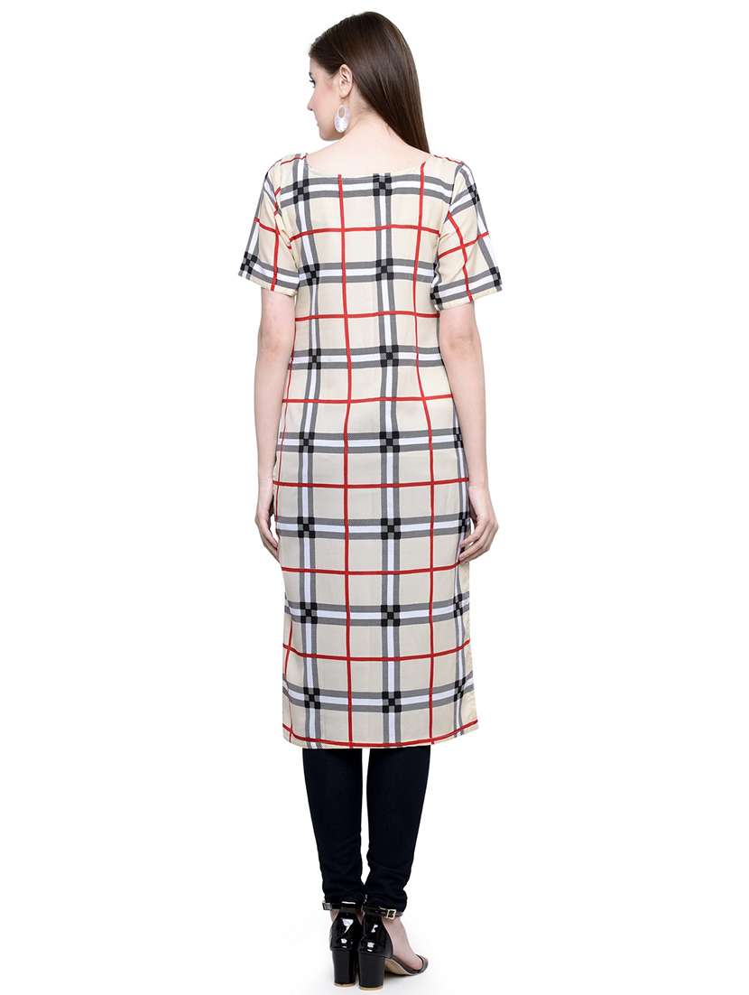 women checkered short sleeve straight kurta - 22102982 -  Standard Image - 3