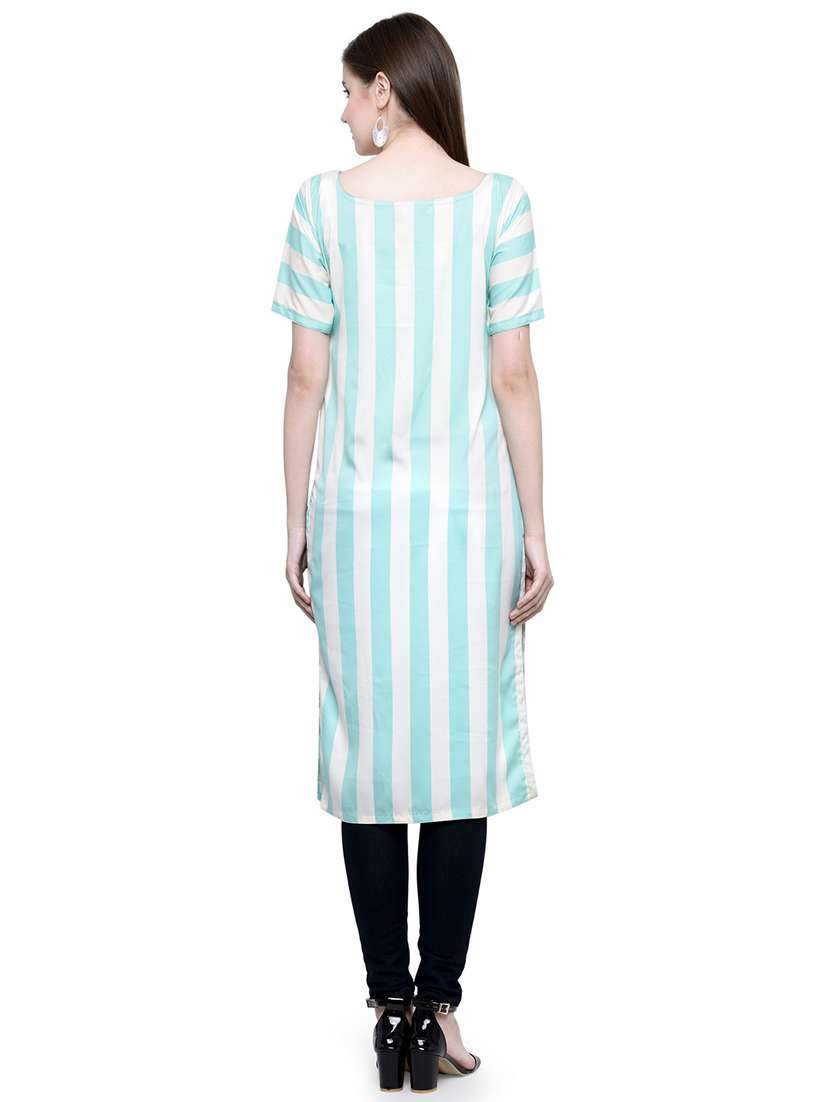 women striped short sleeve straight kurta - 22102984 -  Standard Image - 3