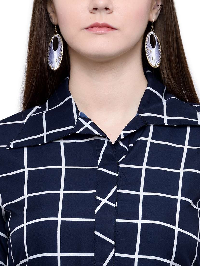women checkered three quarter sleeve straight kurta - 22102985 -  Standard Image - 5