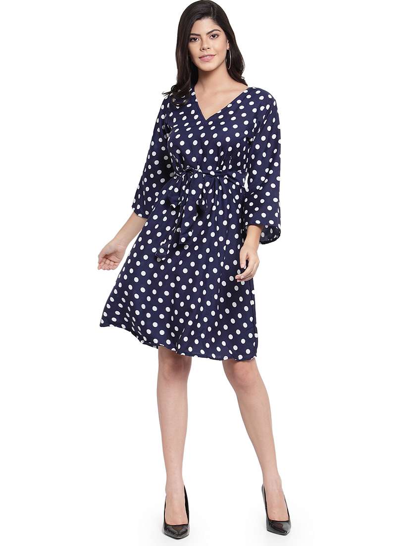 women polka doted bell sleeve a-line dress
