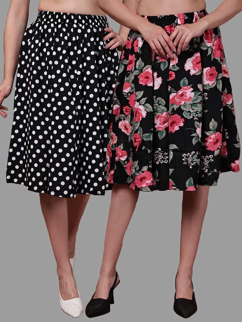women pack of 2 printed high rise a-line skirt