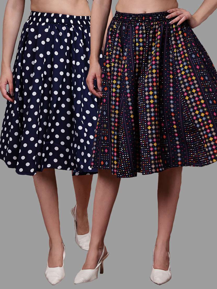 women pack of 2 printed high rise a-line skirt