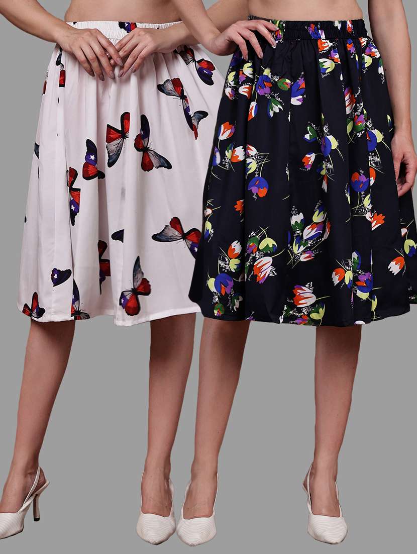 women pack of 2 printed high rise a-line skirt
