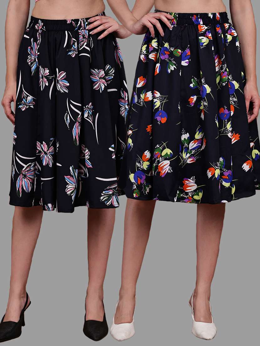 women pack of 2 printed high rise a-line skirt