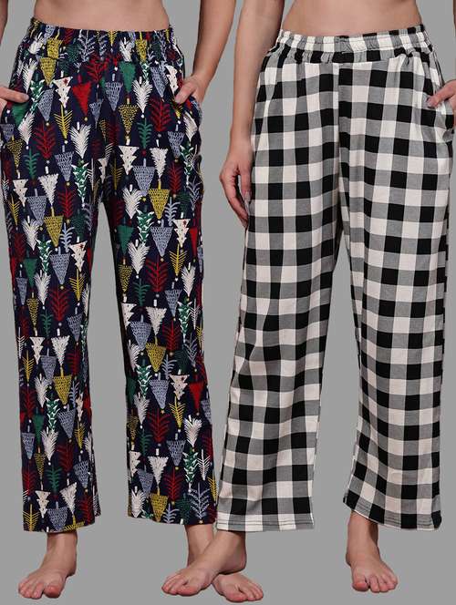 women pack of 2 printed mid rise loungewear pyjama - 22103012 -  Standard Image - 0