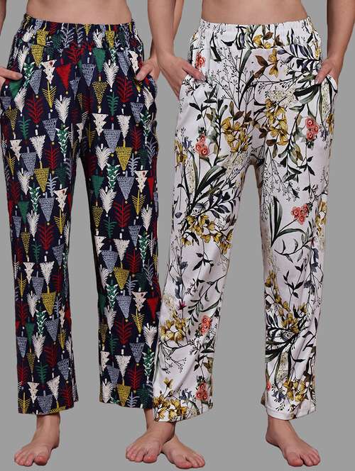 women pack of 2 printed mid rise loungewear pyjama - 22103014 - Standard Image - 0