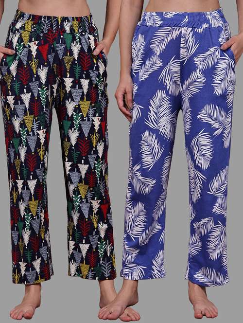 women pack of 2 printed mid rise loungewear pyjama - 22103015 - Standard Image - 0