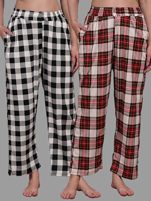 women pack of 2 printed mid rise loungewear pyjama - 22103016 - Standard Image - 0