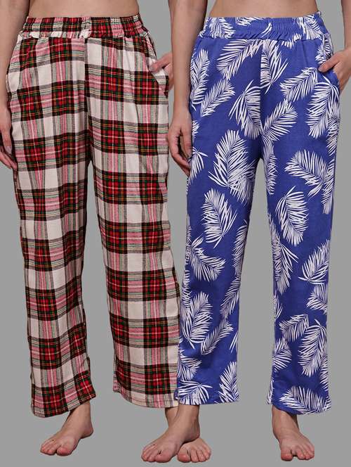 women pack of 2 printed mid rise loungewear pyjama - 22103020 - Standard Image - 0