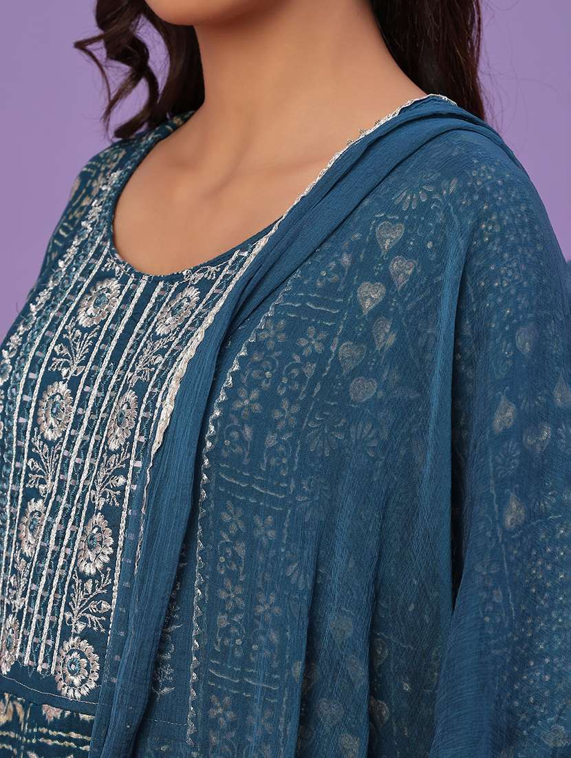 women printed three quarter sleeve kurta pant with dupatta set - 22103128 -  Standard Image - 5